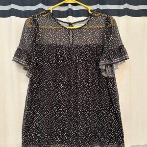 Max Studio Black & Ivory Polka Dot Sheer Woman's Top Small